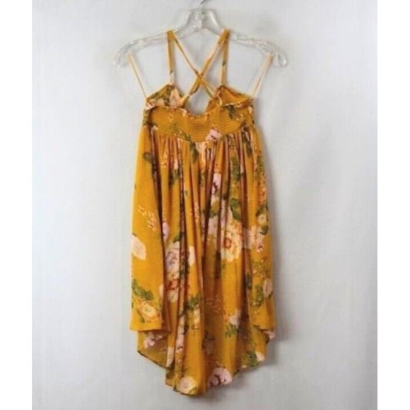 Free People Yellow Floral Hi Lo Hem Removable Spaghetti Strap XS Tunic Top NEW - Picture 2 of 4